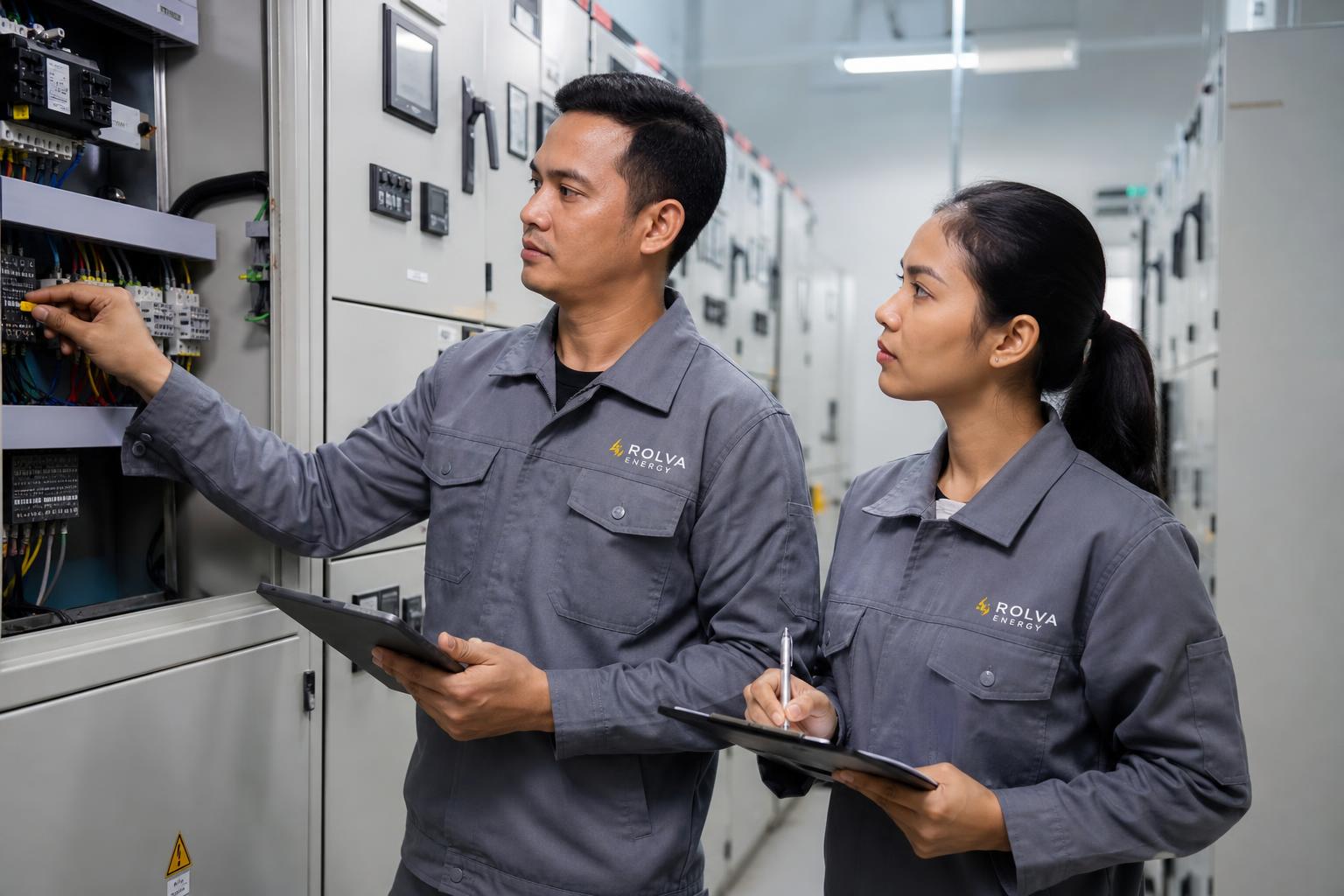 Técnico industrial certificado realizando mantenimiento eléctrico con termografía