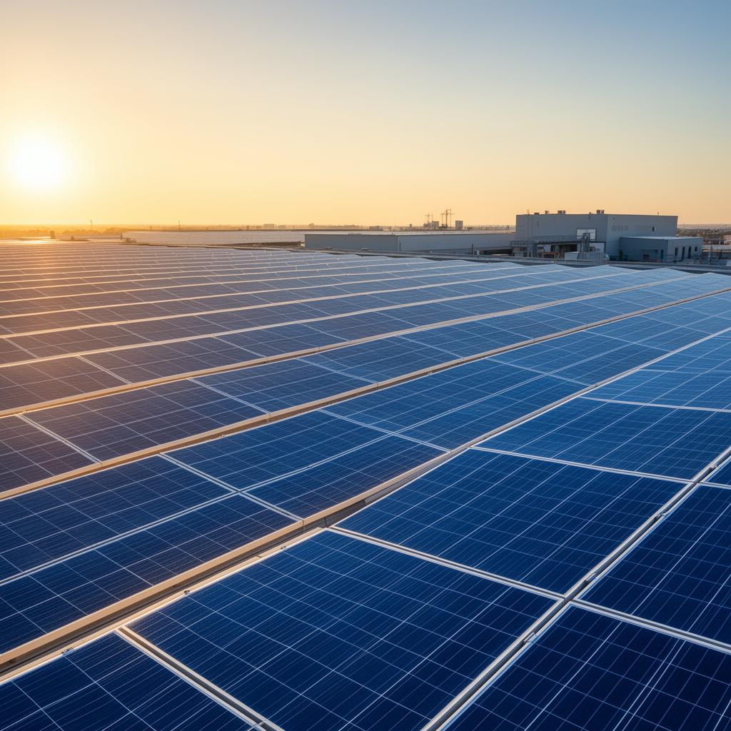 Instalación industrial de paneles solares en techumbre de fábrica